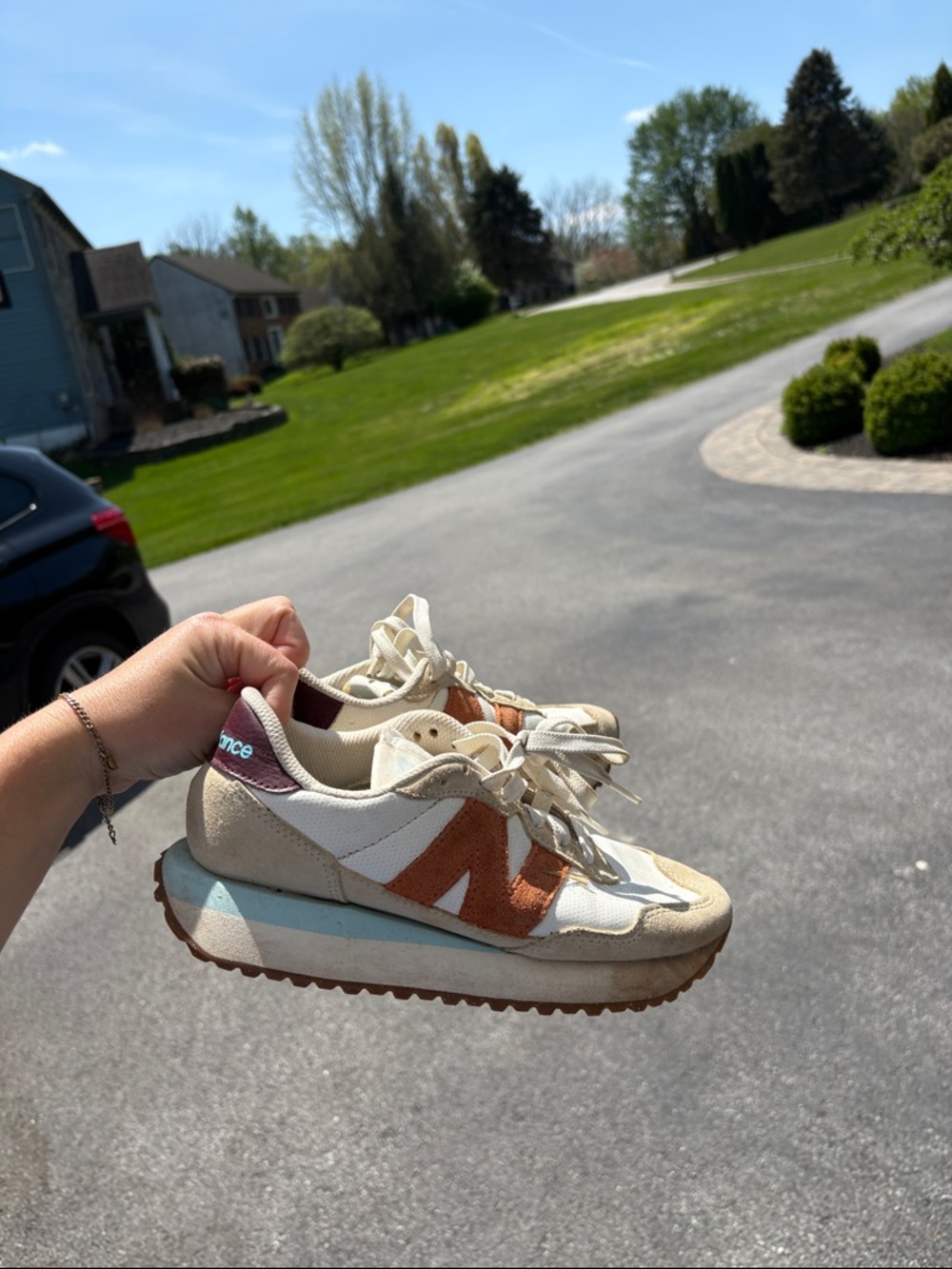 New Balance Women’s Platform Sneakers in Beige & Rust